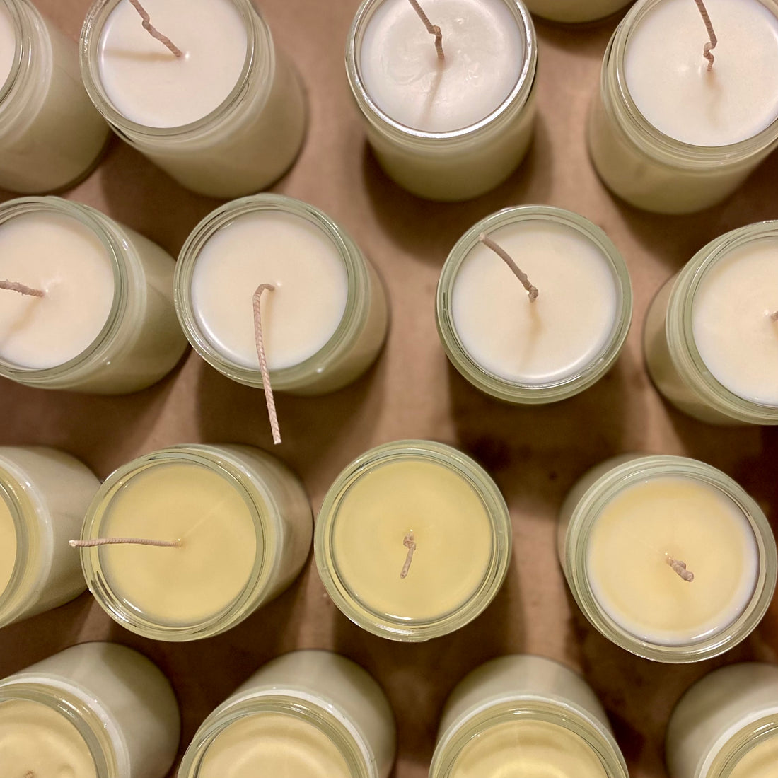 Candles viewed from above during production phase