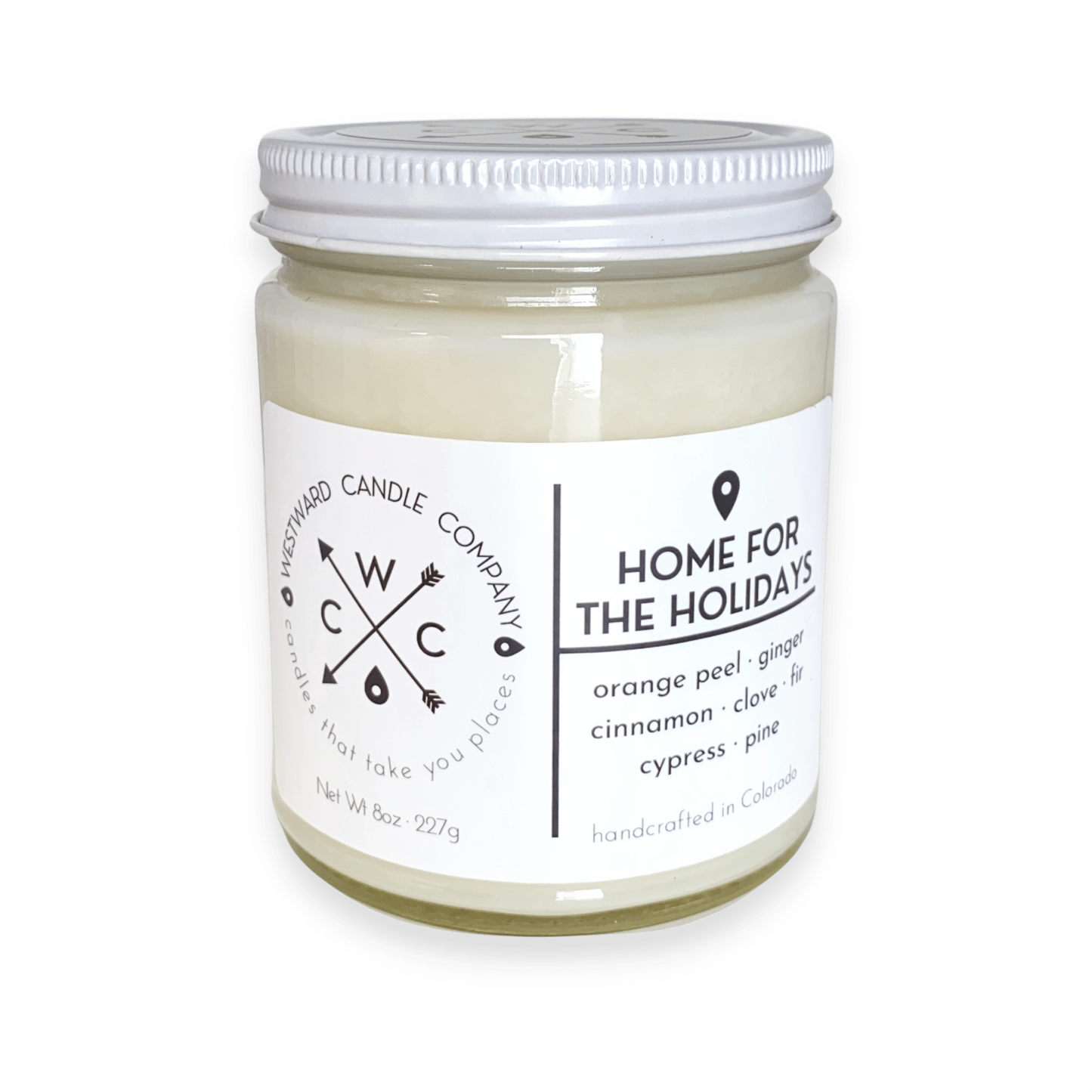 Home for the Holidays Soy Candle. Whether you're spending the holidays at home with family, gathering with friends, or relaxing on your own, you'll feel right at home and in the holiday spirit with Westward's Home for the Holidays soy candle. Gender-neutral design, handmade in Colorado with 100% soy wax, 100% soy wax, phthalate-free fragrance oil and a blend of essential oils.